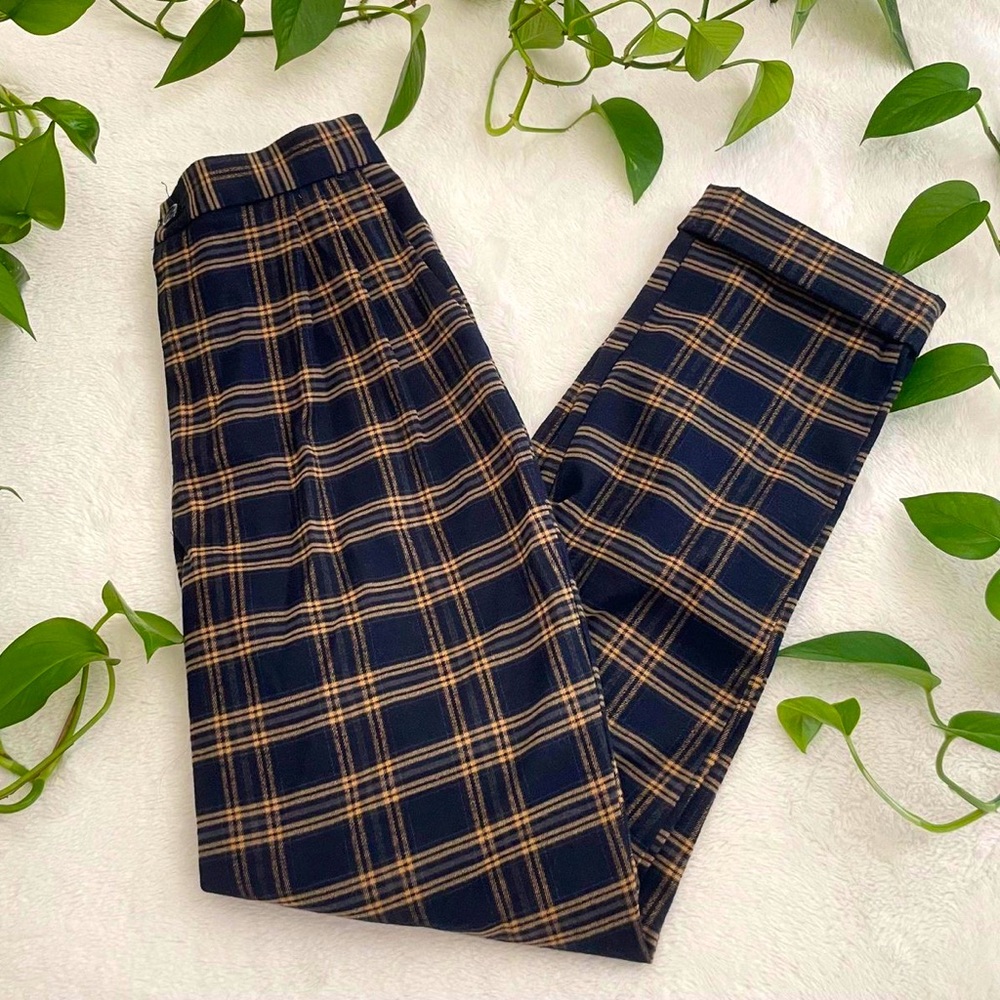 Blue and yellow plaid pants